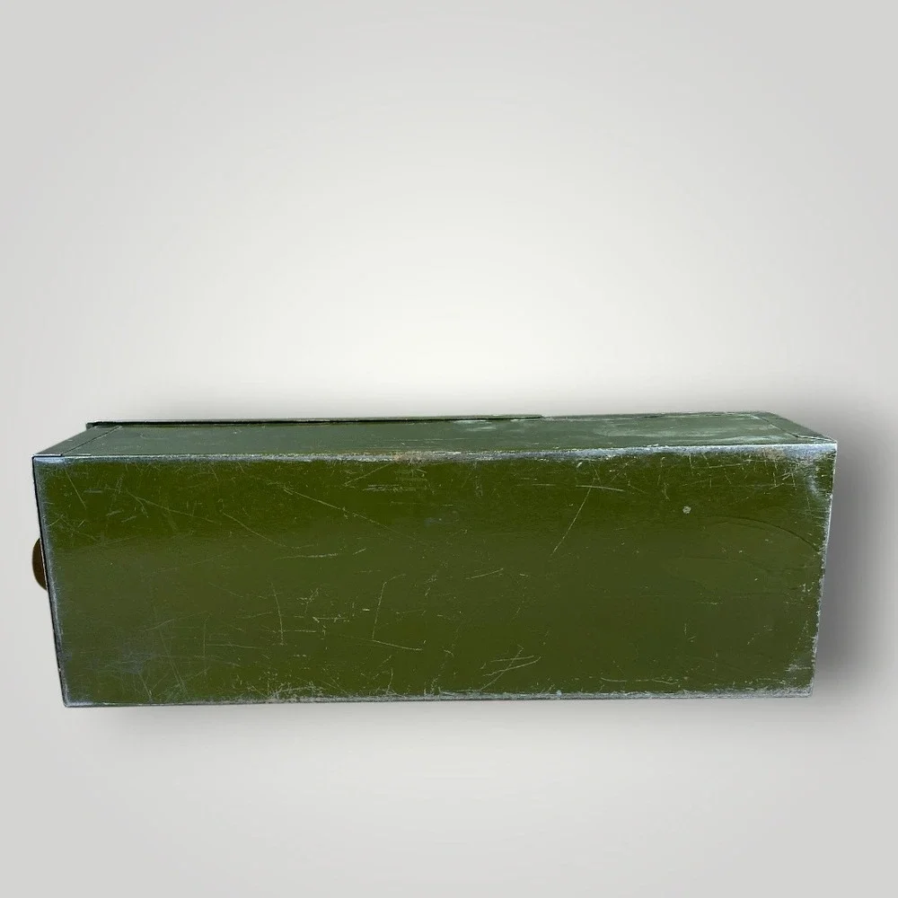 Safety Deposit Box Army Green Baked Enamel Metal 1940s Louis F Dow Co